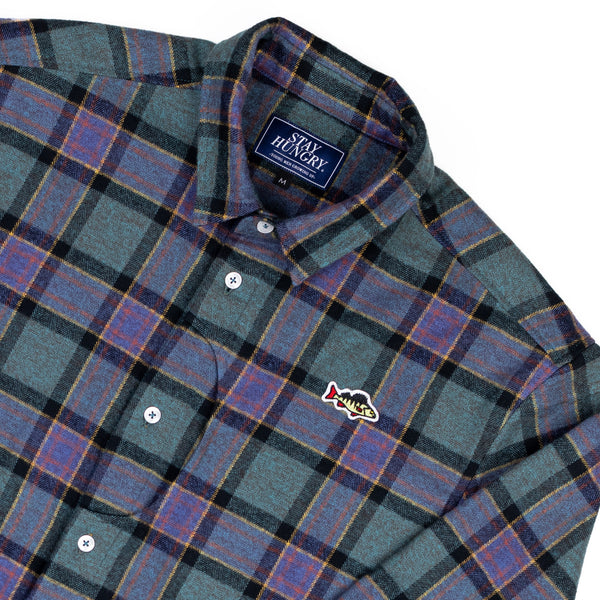 ABORRE YARN DYED HERRINGBONE SHIRT - purple check