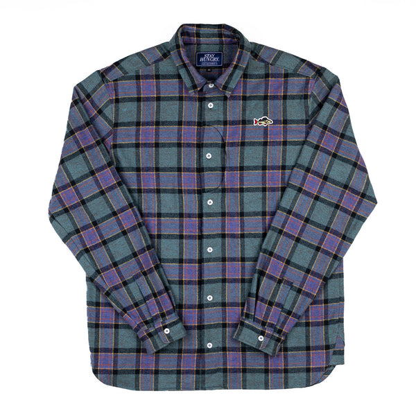 ABORRE YARN DYED HERRINGBONE SHIRT - purple check