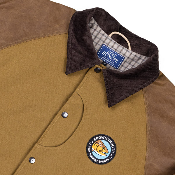 BROWN TROUTS V2 coach jacket – cotton canvas & waxed brown British Millerain® cotton